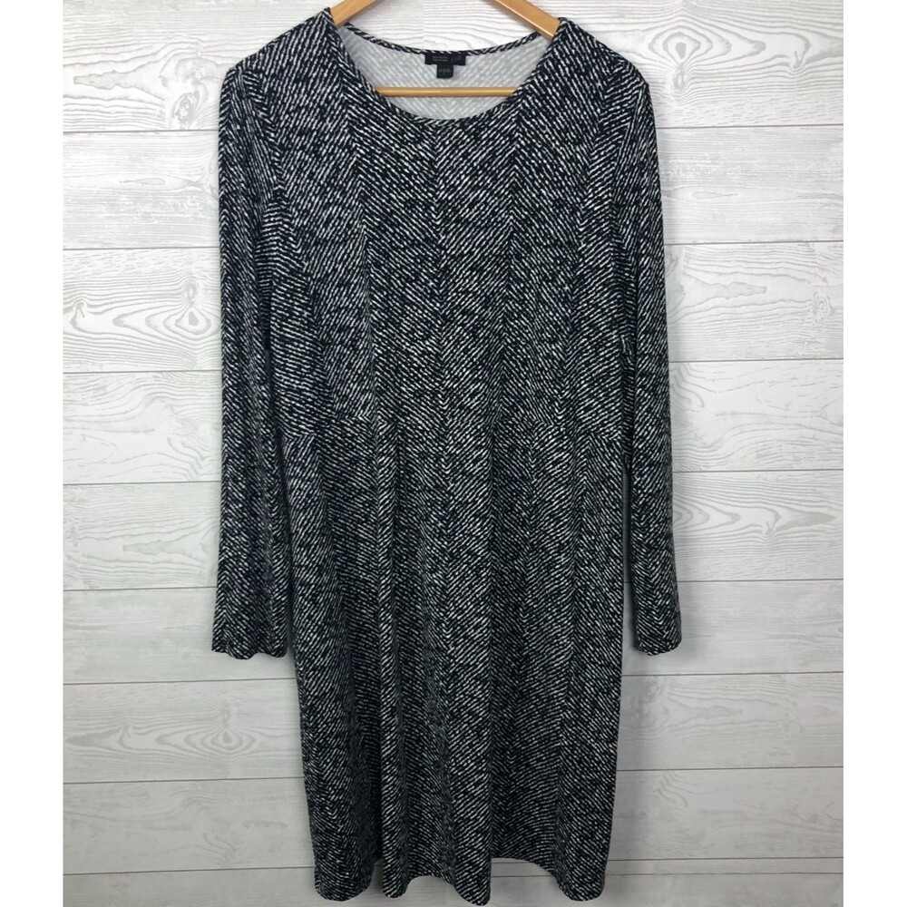 J Jill Wearever Collection Women's Large Printed Long Sleeve Shift Dress Gray
